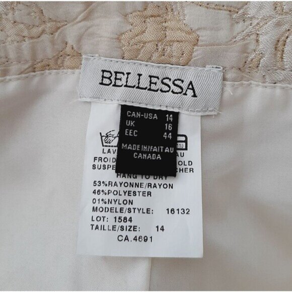 BELLESSA | Floral Jacquard Brocade Crop Ankle Dress Pants Light Cream 14 Flawed - Picture 14 of 16